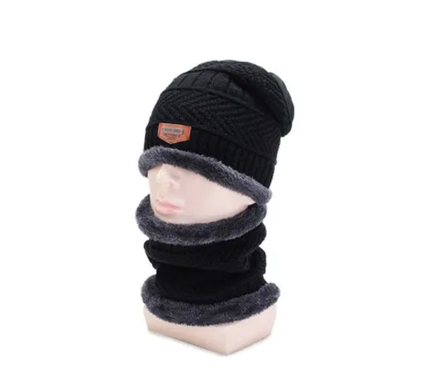 Pack of 3 Winter Knitted Beanies, Hats, Collars, Warm Gloves, Fleece Lining, Infinity Scarf, Men'S and Women'S Touch Screen Gloves