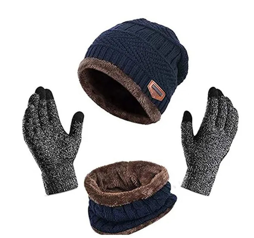 Pack of 3 Winter Knitted Beanies, Hats, Collars, Warm Gloves, Fleece Lining, Infinity Scarf, Men'S and Women'S Touch Screen Gloves